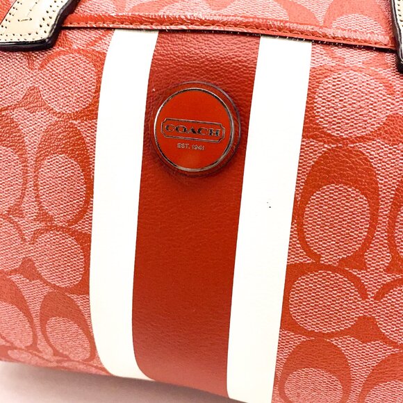 COACH Vermillion Red Signature Stripe PVC Satchel Handbag - E1394-F24362 - Picture 6 of 16
